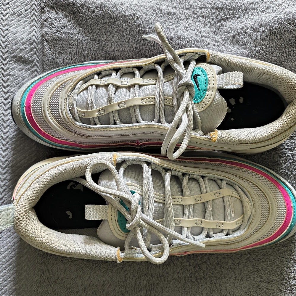 Nike Women's Air Max 97 Pure Platinum Black Pink Prime Sz 8.5 School (Tiny Flaw) - Picture 6 of 14
